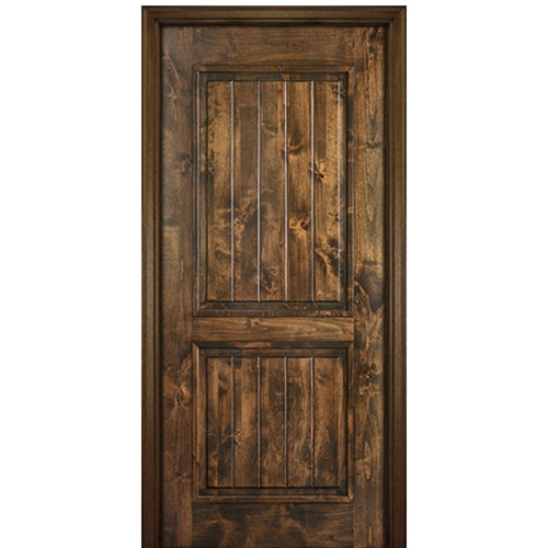 80" Tall 2 Panel V Grooved Solid Knotty Alder Entry Door