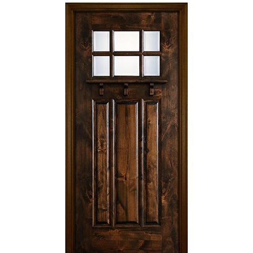 80" Tall  6-Lite 3-Panel Craftsman Style True Divided Lite (TDL) Knotty Alder Wood Entry Door
