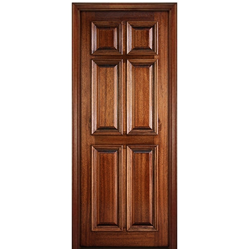 96" Tall 6 Panel Solid Mahogany Wood Entry Door with Raised Moulding