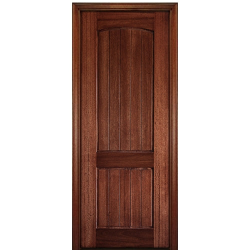 96" Tall 2 Panel V Grooved Arched Panel Solid Mahogany Entry Door