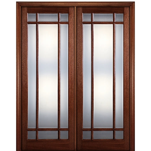 96" Tall 9-Lite Marginal (TDL) Mahogany Wood Entry Double Doors
