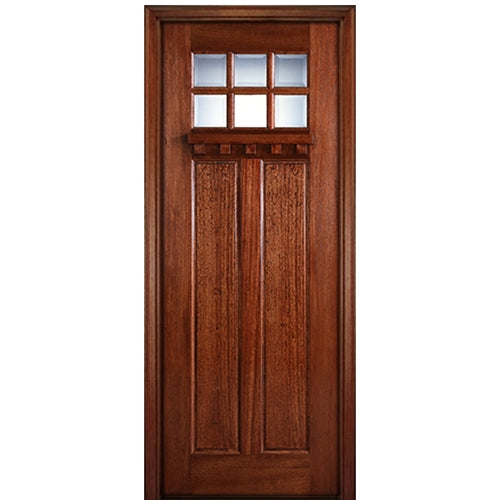 96" Tall  6-Lite Craftsman Style True Divided Lite (TDL) Mahogany Wood Entry Door
