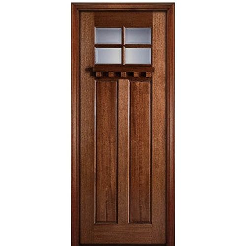 96" Tall 4-Lite Craftsman Style True Divided Lite (TDL) Mahogany Wood Entry Door
