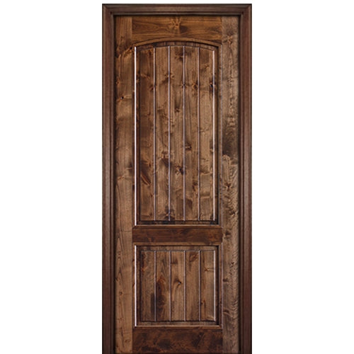 96" Tall 2 Panel V Grooved Arched Panel Solid Knotty Alder Entry Door