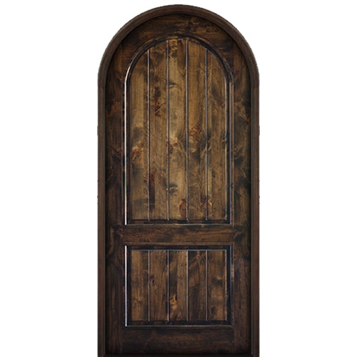 96" Tall 2 Panel V Circle Top Solid Knotty Alder Entry Door