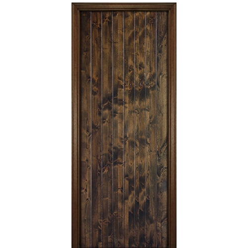 96" Tall V-Grooved Plank Solid Knotty Alder Entry Door