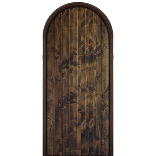 96" Tall V-Grooved Plank Circle Top Solid Knotty Alder Entry Door