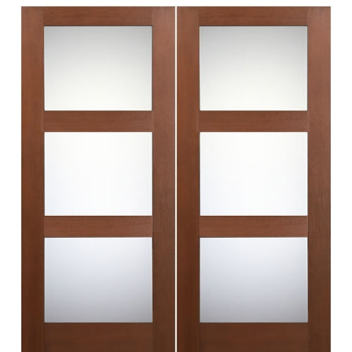  72" x 80" Contemporary 3-Lite Fiberglass Entry Double Door