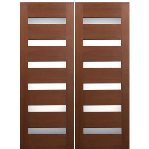  96" Contemporary 6-Lite Horizontal Fiberglass Entry Double Door