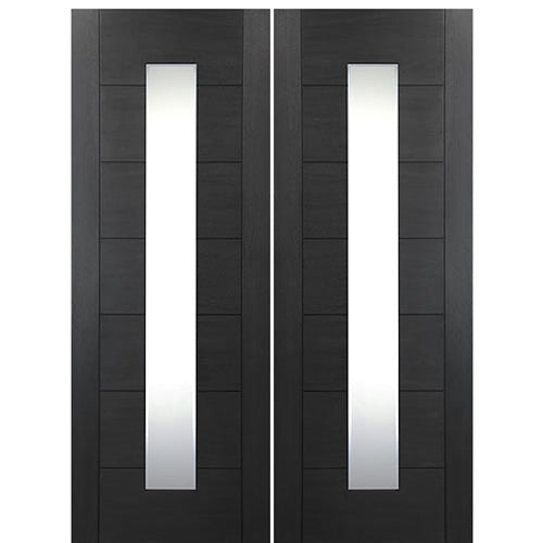  72" x 96" Contemporary 1-Lite Vertical Glass Fiberglass Entry Double Door