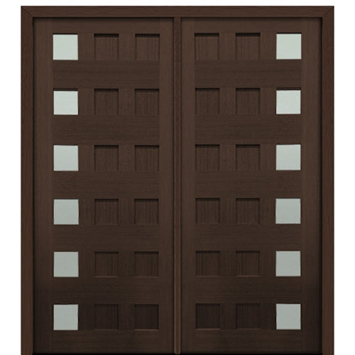 72" X 80" Tall Carlo 6-Lite (Left) Modern Mahogany Entry Double Door with Clear Glass