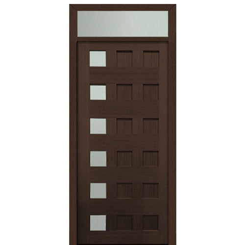 Prehung 36" X 80" Tall Carlo 6-Lite (Left) Modern Mahogany Entry Door  with 12" Transom with Clear Glass