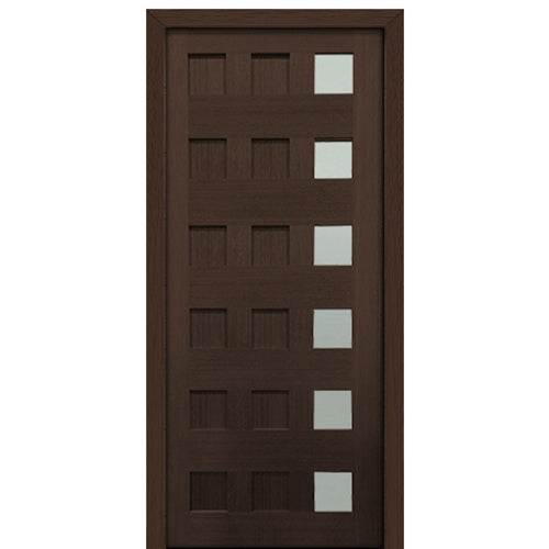 36 X 80" Tall Carlo 6-Lite (Right) Modern Mahogany Entry Door with Clear Glass