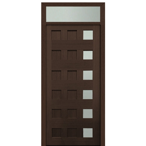 Prehung 36" X 80" Tall Carlo 6-Lite (Right) Modern Mahogany Entry Door  with 12" Transom with Clear Glass