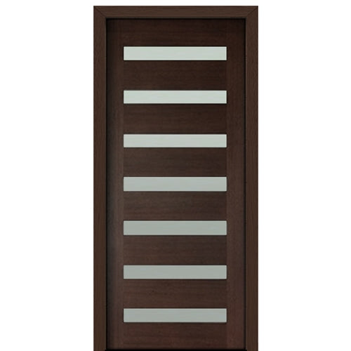 36" X 80" Tall Carlo 7-Lite Horizontal Lite Modern Mahogany Entry Door with Clear Glass