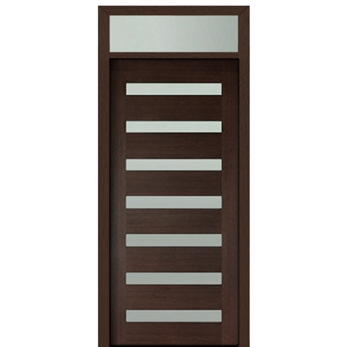 Prehung 36" X 80" Tall Carlo 7-Lite Horizontal Lite Modern Mahogany Entry Door with 12" Transom With Clear Glass