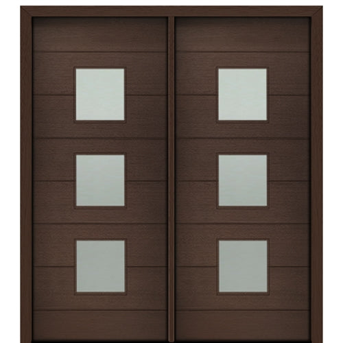 72" X 80" Tall Luca 3 Lite Square Lite Modern Mahogany Entry Double Door