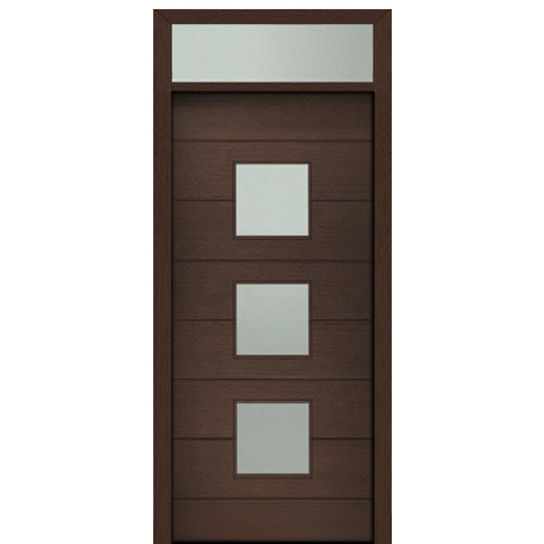 Prehung 36" X 96" Tall Luca 3 Lite Square Lite Modern Mahogany Entry Door with 12" Transom