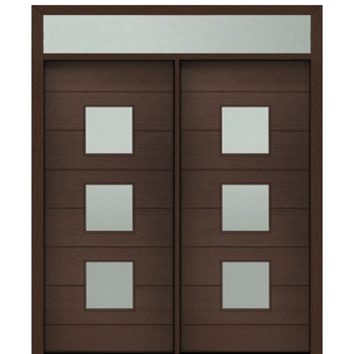 Prehung 72" X 80" Tall Luca 3 Lite Square Lite Modern Mahogany Entry Double Door with Transom