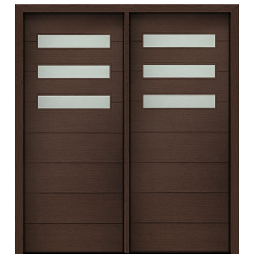 72" X 80" Tall Luca 3 Lite Horizontal Lite Modern Mahogany Entry Double Door