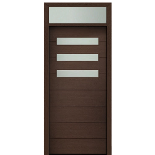 Prehung 36" X 80" Tall Luca 3 Lite Horizontal Lite Modern Mahogany Entry Door with 12" Transom