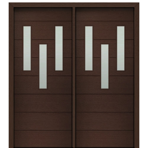 72" X 80" Tall Luca 3 Lite Modern Mahogany Entry Double Door