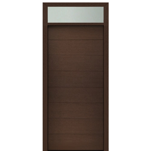 Prehung 36" X 80" Tall Milan Solid Panel Modern Mahogany Entry Door with 12" Transom