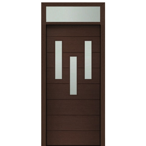 Prehung 36" X 80" Tall Luca 3 Lite Modern Mahogany Entry Door with 12" Transom