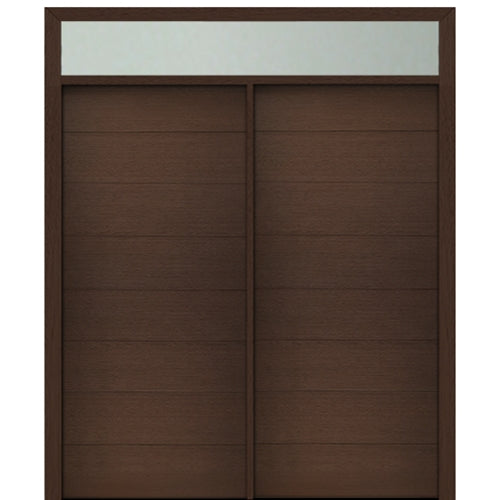 Prehung 72" X 80" Tall Milan Solid Panel Modern Mahogany Entry Double Door with Transom