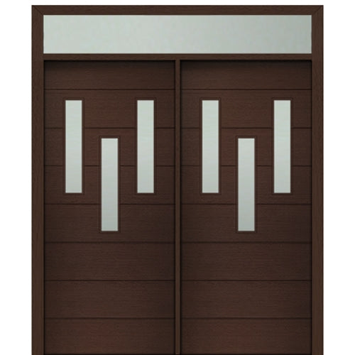 Prehung 72" X 80" Tall Luca 3 Lite Modern Mahogany Entry Double Door with Transom