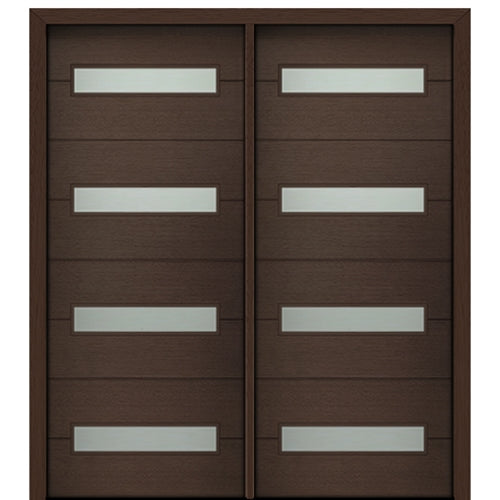 72" X 80" Tall Luca 4 Lite Horizontal Lite Modern Mahogany Entry Double Door