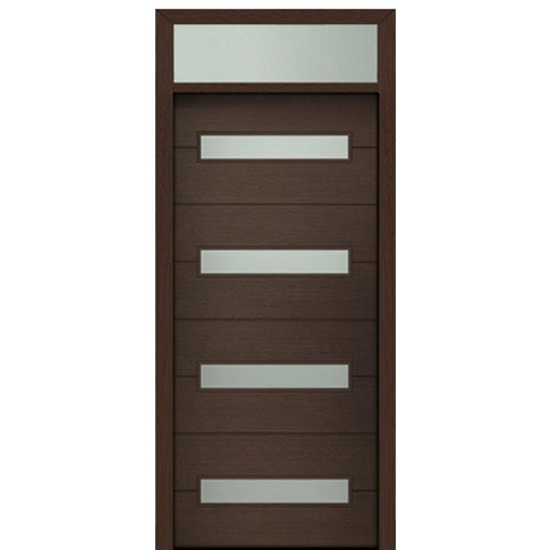 Prehung 36" X 80" Tall Luca 4 Lite Horizontal Lite Modern Mahogany Entry Door with 12" Transom