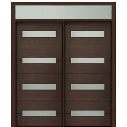 Prehung 72" X 96" Tall Luca 4 Lite Horizontal Lite Modern Mahogany Entry Double Door with Transom