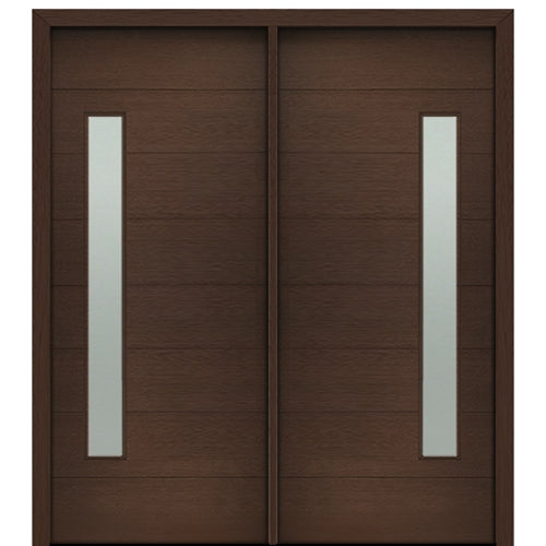 72" X 80" Tall Milan Thin Lite Modern Mahogany Entry Double Door with Sandblasted IG Low E Glass