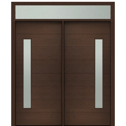 Prehung 72" X 80" Tall Milan Thin Lite Modern Mahogany Entry Double Door with Transom