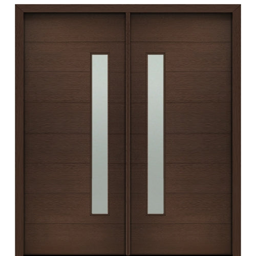 72" X 80" Tall Milan Thin Lite Modern Mahogany Entry Double Door with Sandblasted IG Low E Glass