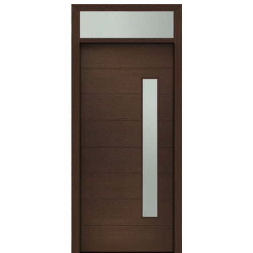 Prehung 36" X 80" Tall Milan Thin Lite Modern Mahogany Entry Door with 12" Transom