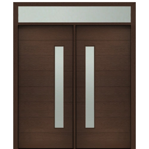 Prehung 72" X 80" Tall Milan Thin Lite Modern Mahogany Entry Double Door with Transom