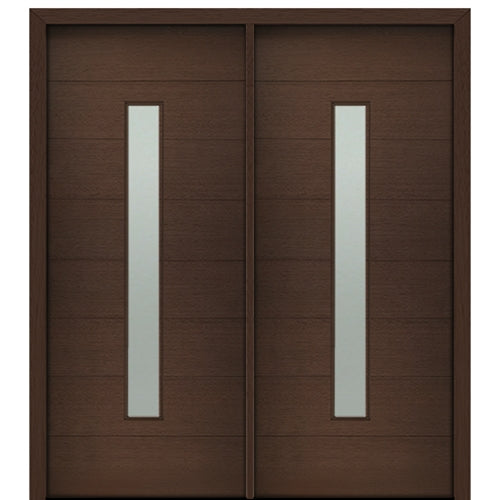 72" X 80" Tall Milan Thin Lite Modern Mahogany Entry Double Door with Sandblasted IG Low E Glass