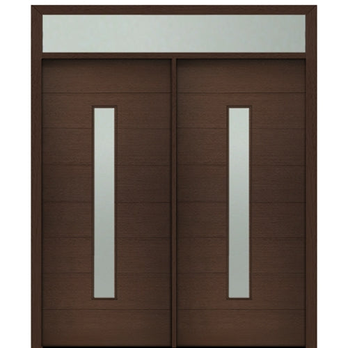 Prehung 72" X 80" Tall Milan Thin Lite Modern Mahogany Entry Double Door with Transom