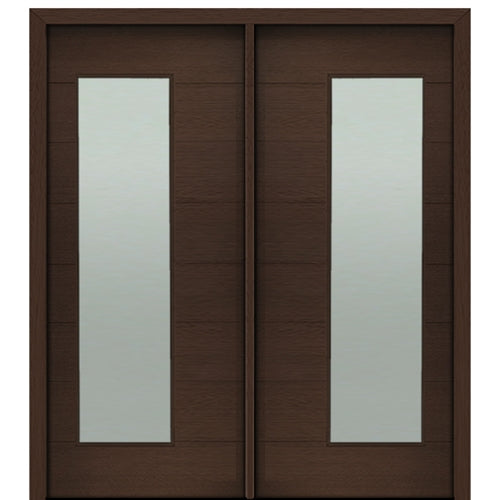 72" X 80" Tall Milan Thin Lite Modern Mahogany Entry Double Door with Sandblasted IG Low E Glass