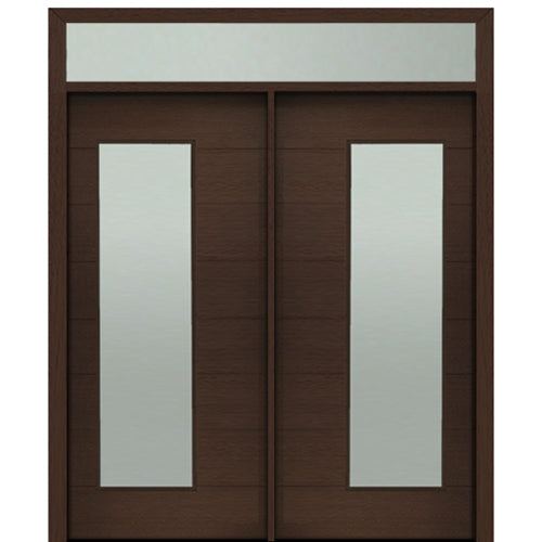 Prehung 72" X 80" Tall Milan Thin Lite Modern Mahogany Entry Double Door with Transom