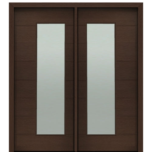 72" X 80" Tall Milan Thin Lite Modern Mahogany Entry Double Door with Sandblasted IG Low E Glass