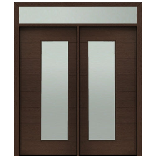 Prehung 72" X 80" Tall Milan Thin Lite Modern Mahogany Entry Double Door with Transom