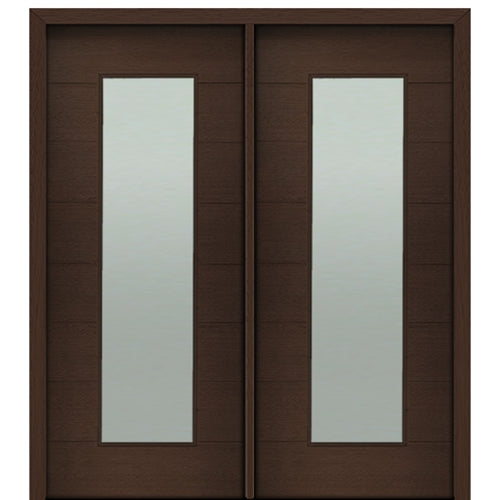 72" X 80" Tall Milan Thin Lite Modern Mahogany Entry Double Door with Sandblasted IG Low E Glass