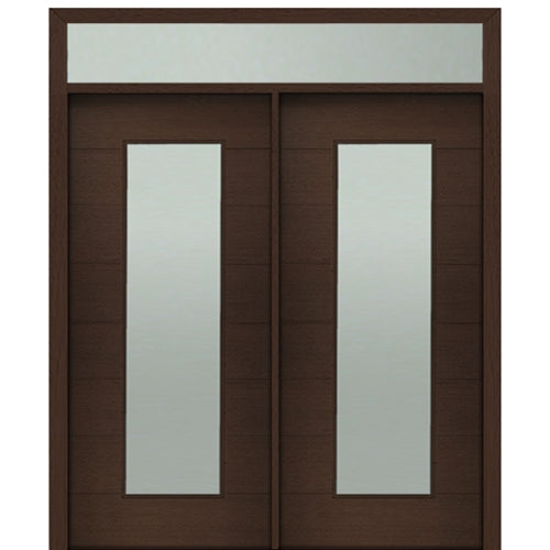 Prehung 72" X 80" Tall Milan Thin Lite Modern Mahogany Entry Double Door with Transom