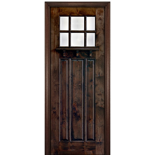 96" Tall  6-Lite 3-Panel Craftsman Style True Divided Lite (TDL) Knotty Alder Wood Entry Door
