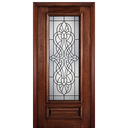 6'-8" 3/4 Lite Mahogany Wood Entry Door with Pinehurst Decorative Glass