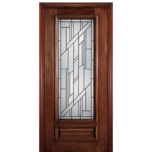 6'-8" 3/4 Lite Mahogany Wood Entry Door with Columbia Decorative Glass