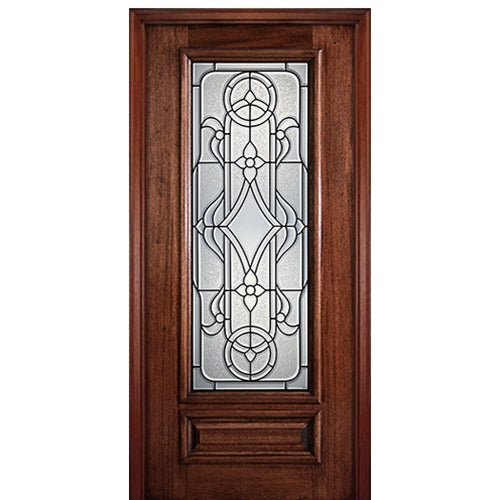 6'-8" 3/4 Lite Mahogany Wood Entry Door with Maverick Decorative Glass